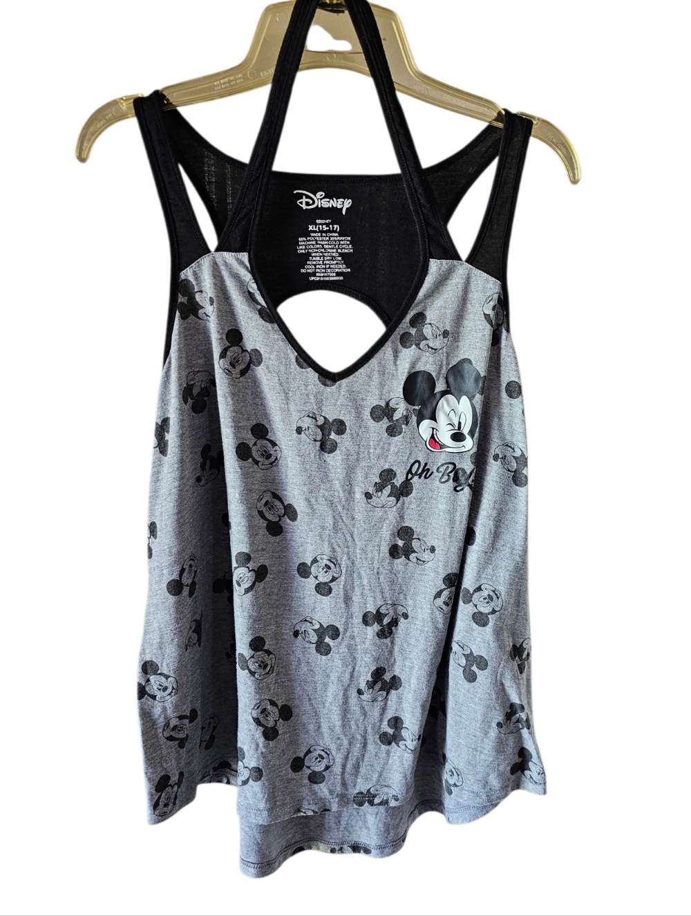 Disney Gray and Black Mickey Mouse Keyhole Tank Top XL
